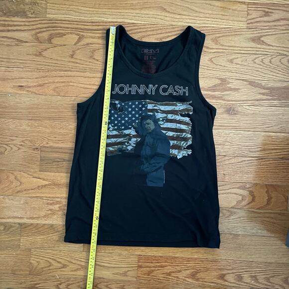 Johnny Cash Graphic Muscle Tank Top Women Medium Black USA Flag Country Rock Tee - Picture 6 of 6